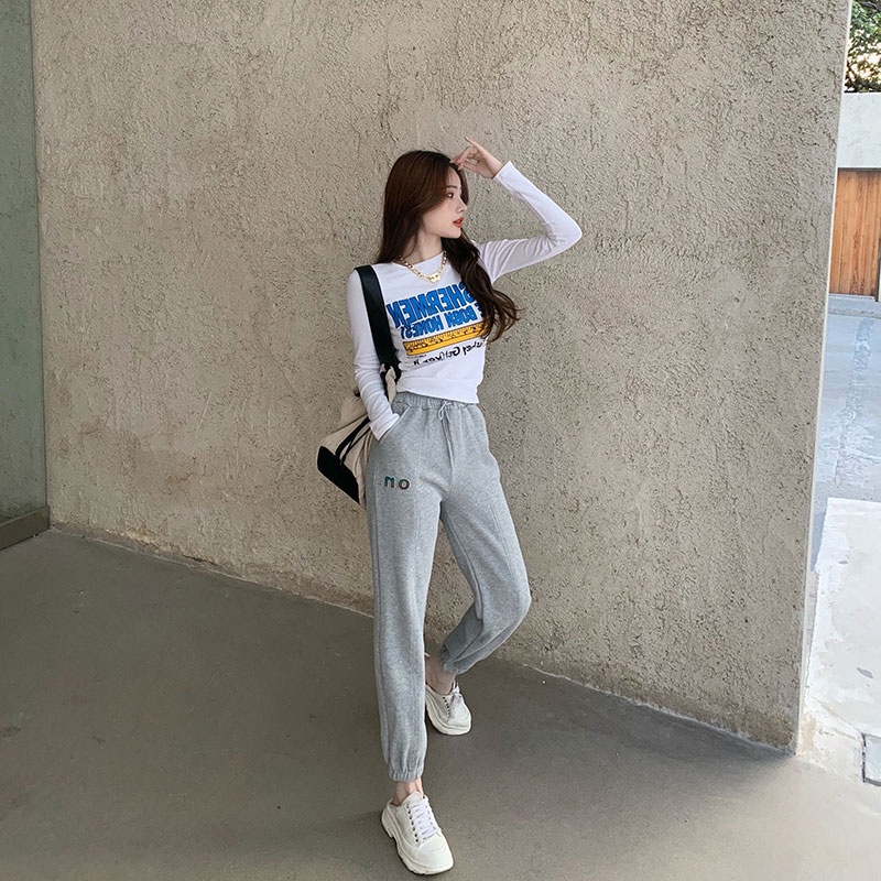 SUXI Áo Thun Tay Dài In Chữ Thời Trang Dành Cho Nữ