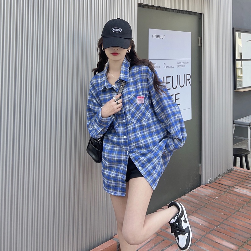 SUXI Áo Sơ Mi Caro Tay Dài Thời Trang Dành Cho Nữ