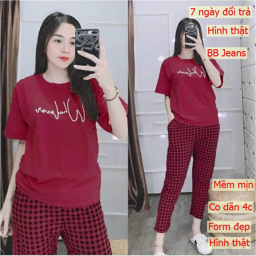[Ảnh thật] Đồ bộ nữ  cotton co dãn 4 chiều đẹp hơn hình đi chơi và mặc nhà Chiwawa shop 02