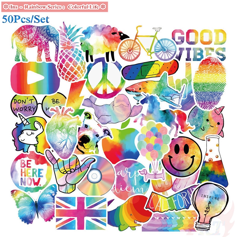 ❉ Hello！Let's Rainbow Series 03 Colorful Life Stickers ❉ 50Pcs/Set DIY Fashion Mixed Luggage Laptop Skateboard Decals Doodle Stickers