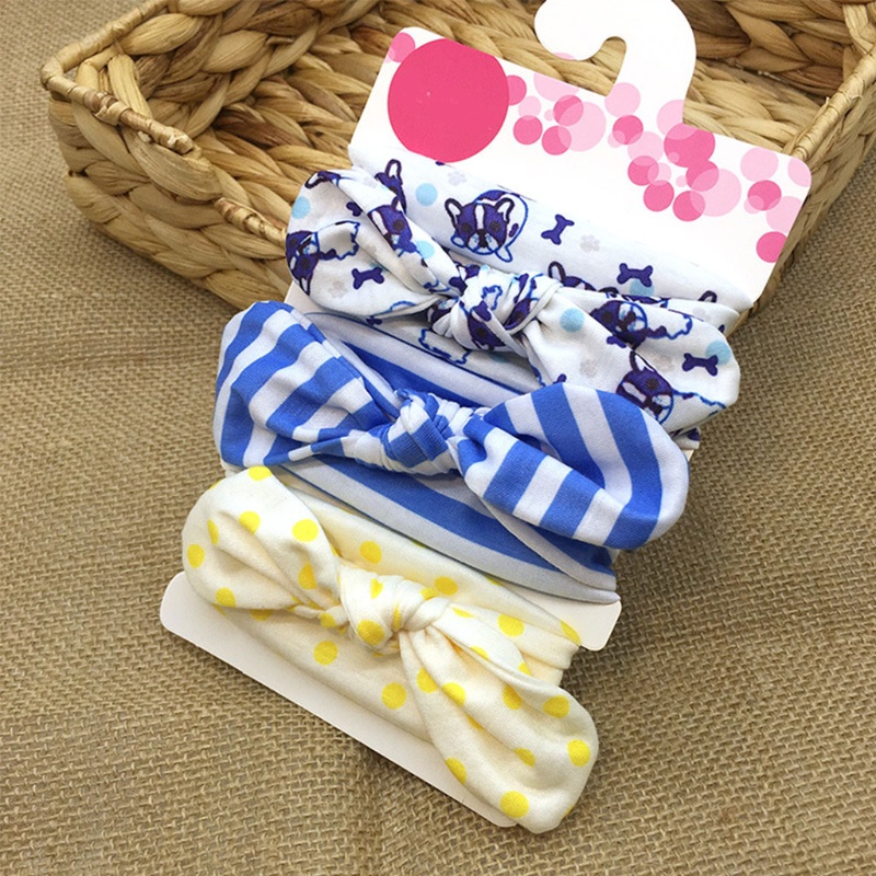 Bộ 3 Băng Đô Cotton Co Giãn Đính Nơ Dễ Thương Cho Bé Gái