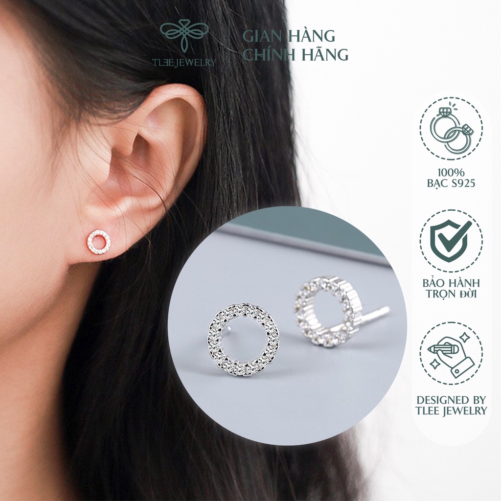 Khuyên tai bạc nữ TLEE hình tròn nạm đá xinh xắn NCJ B0150