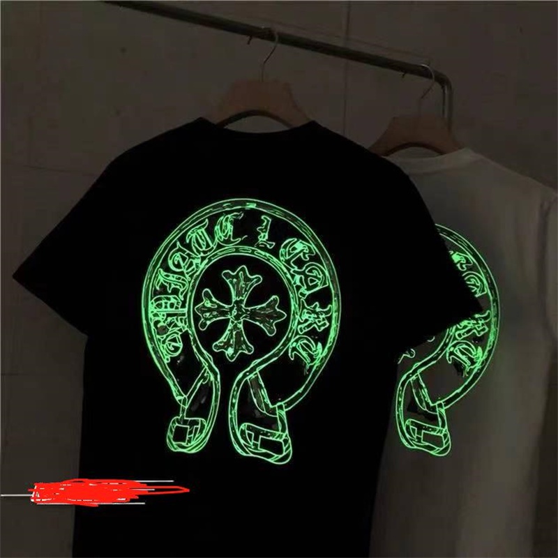 Áo Thun Cotton Tay Ngắn Dáng Rộng In Hình Chrome Heart Phát Sáng Thời Trang Cho Cặp Đôi