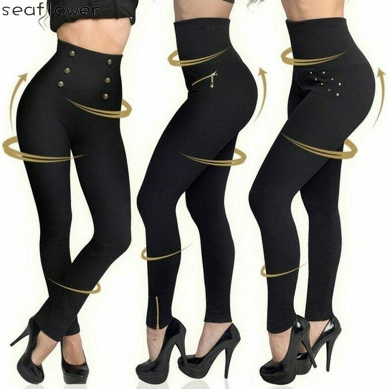 Quần Legging Lưng Cao Có Khóa Kéo Đính Đá