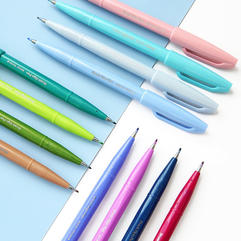 Bộ Bút viết thư pháp Pentel Fude Touch Brush Sign Pen tông màu Pastel-Dụng cụ vẽ Tâm Tâm