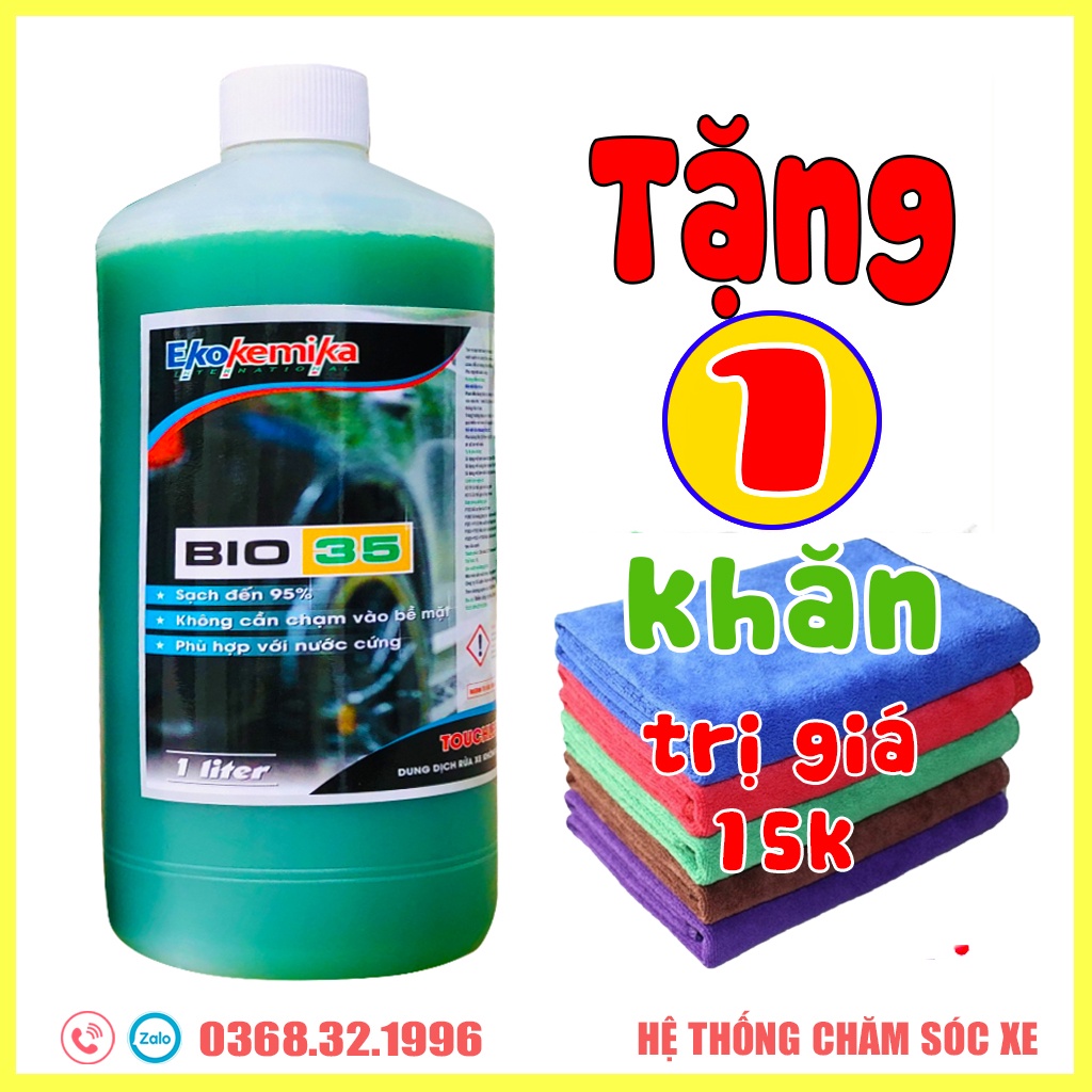 Nước Rửa Xe Không Chạm - Dung Dịch Rửa Xe Ô Tô, Xe Máy Ekokemika - Bio 35 - 1L(hàng chính hãng) Tặng 01 Khăn Lau Xe