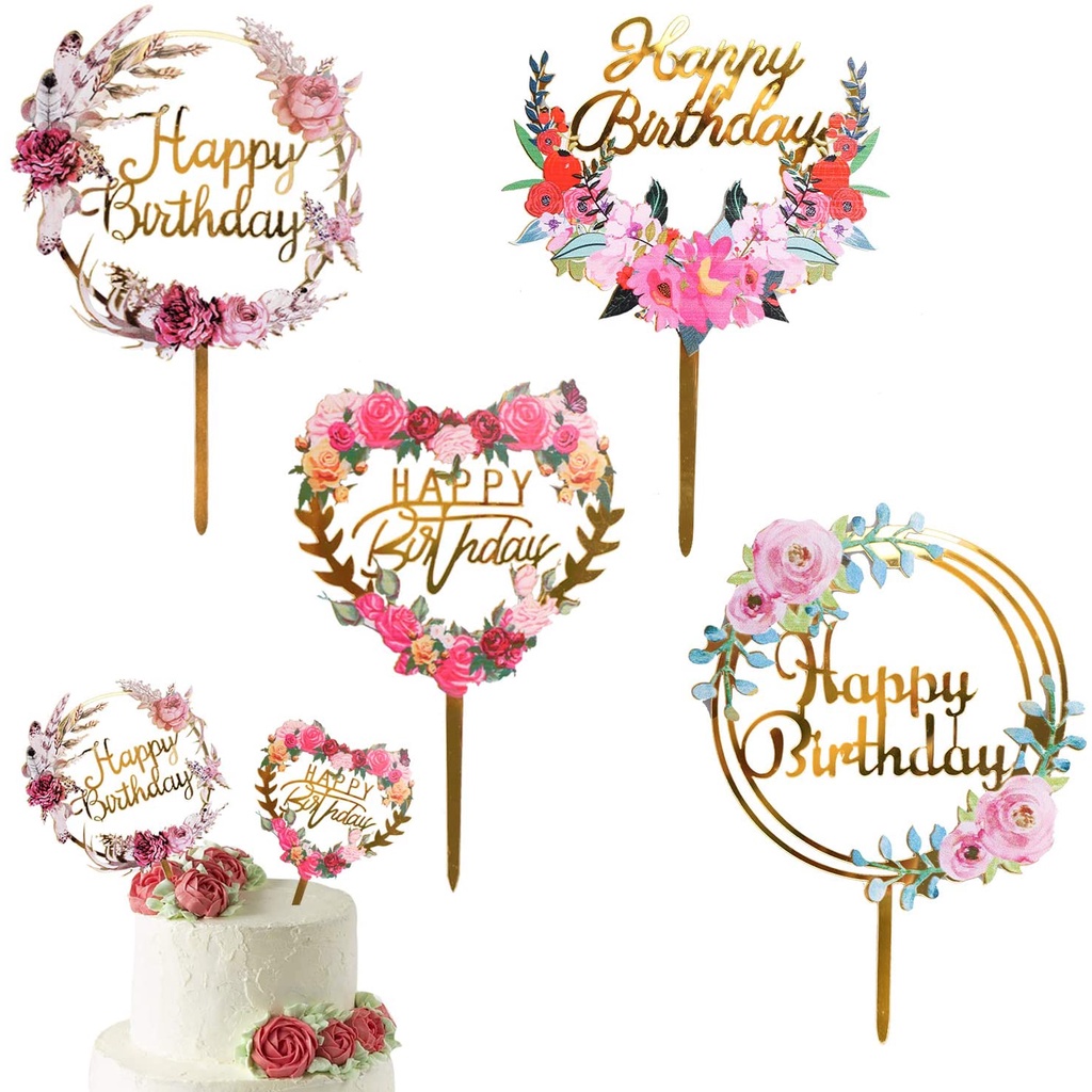 Topper Trang Trí Bánh Kem Chữ Happy Birthday Bằng Acrylic Mạ Vàng Lấp Lánh DIY
