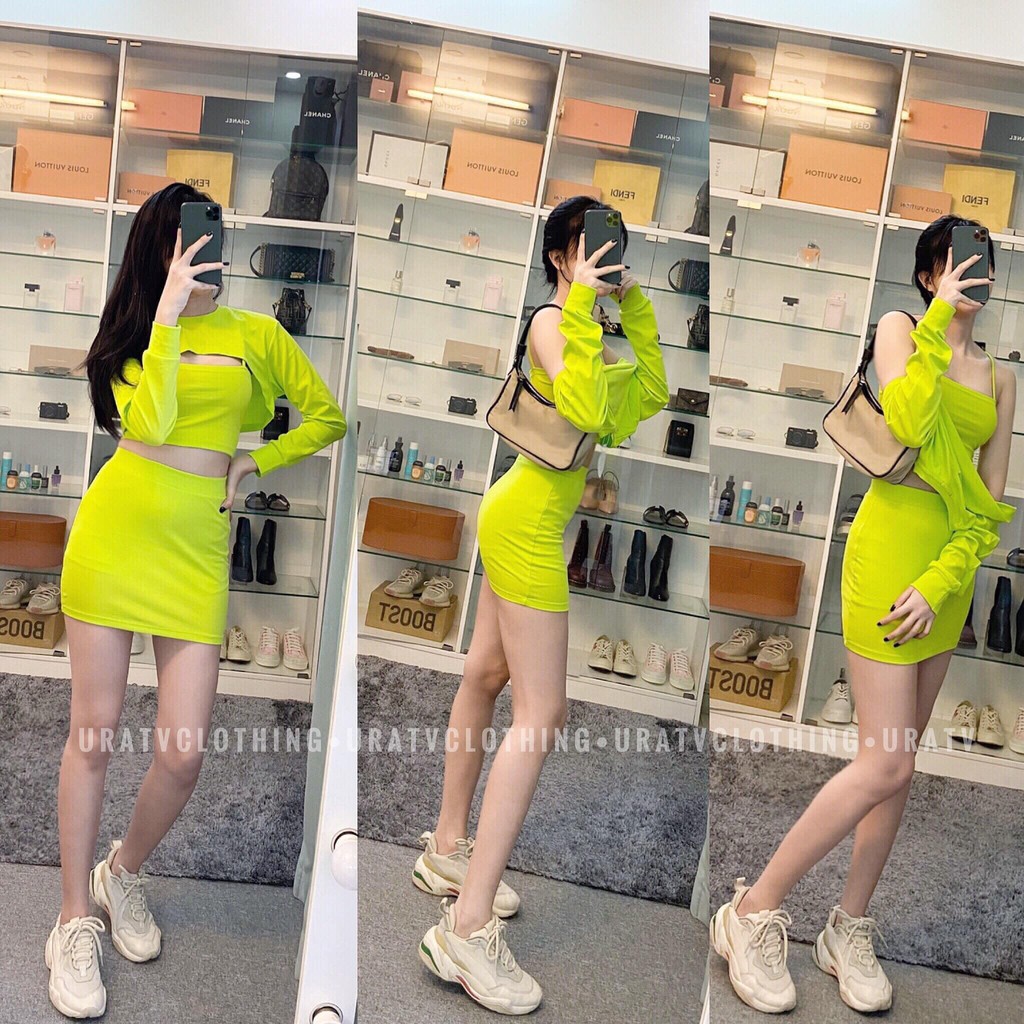 [FREESHIP - ẢNH TỰ CHỤP] SET 3 MÓN VÁY + áo crop URATV