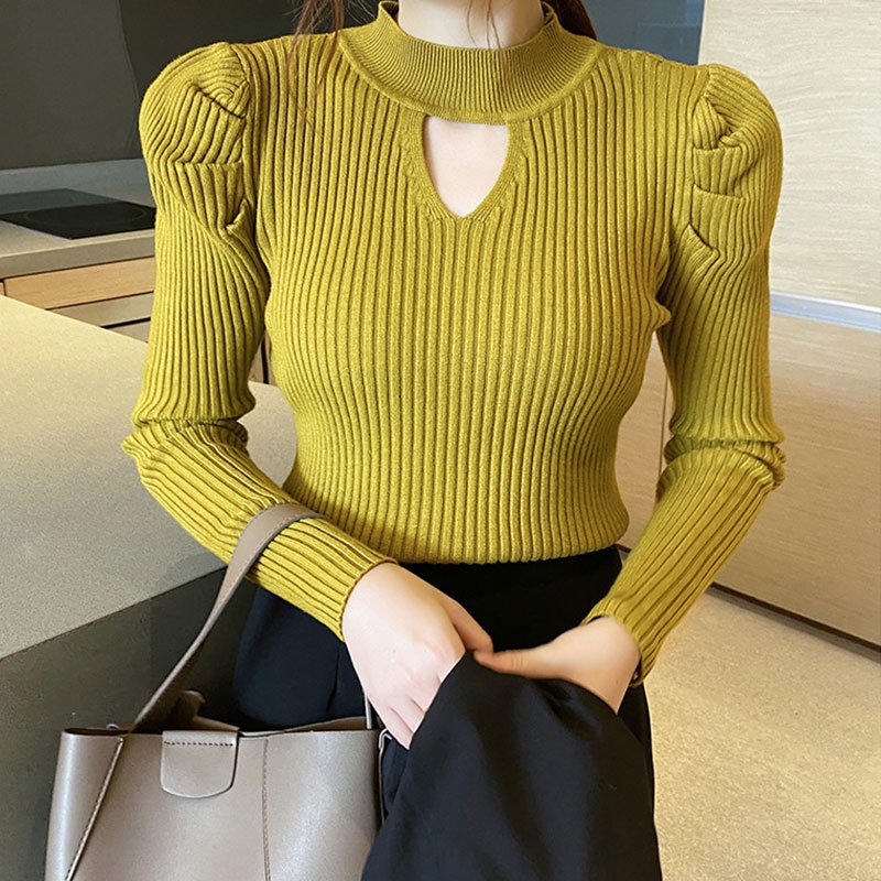 Áo Dệt Kim Cổ Cao Dáng Ôm Phong Cách Hàn Quốc Thời Trang Cho Nữ