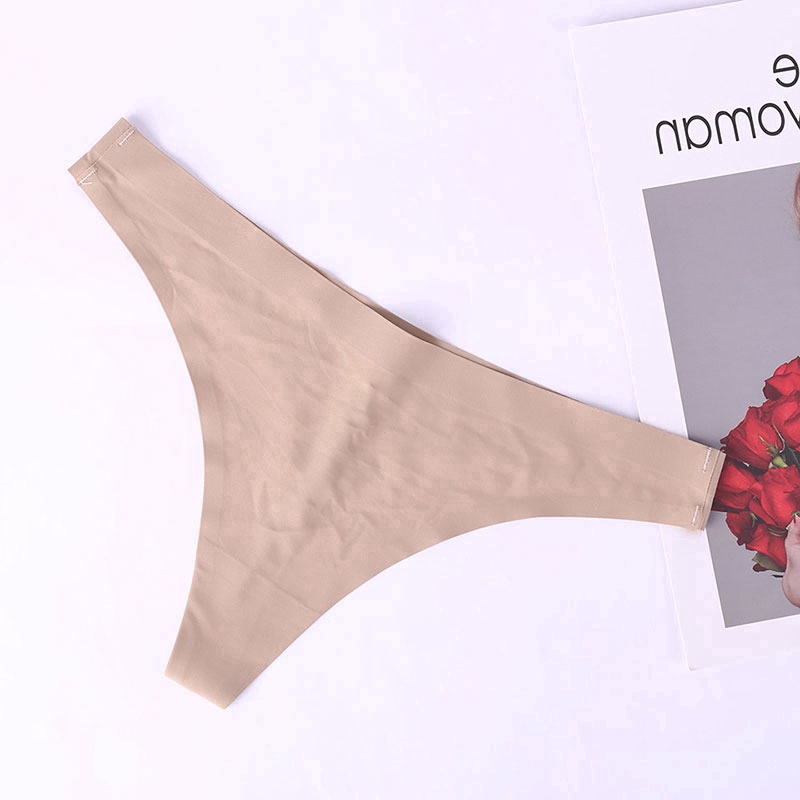 Quần lót lọt khe hình chữ T vải lụa băng mềm màu trơn lưng thấp không đường may cho nữ size M-XL