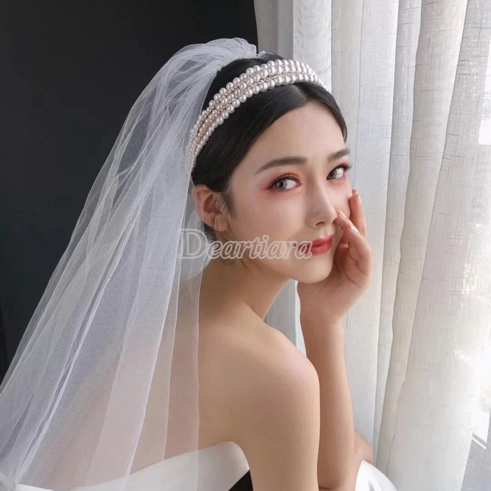 Băng đô cài tóc đính ngọc trai nhân tạo sang trọng