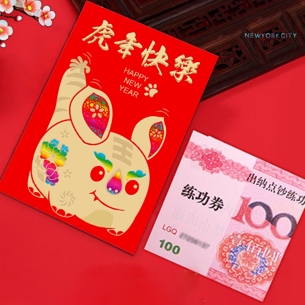 Set 12 túi đựng tiền giấy họa tiết hổ dễ thương cho lễ hội năm mới 2022