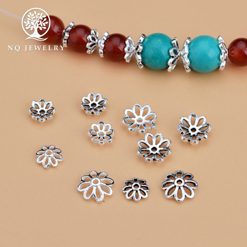 Combo 10 charm bạc chụp hạt, bọc hạt họa tiết hoa văn - NQ Jewelry