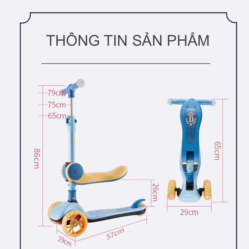 Xe Scooter Có Đèn Bánh Xe Điều Chỉnh Độ Cao Có Ghế Chòi Chân Cho Bé 2 - 14 Tuổi