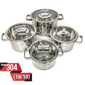 Bộ nồi inox đáy từ cao cấp FiveStar Plush FS08CG-304 nắp kính 4 chiếc,inox 304