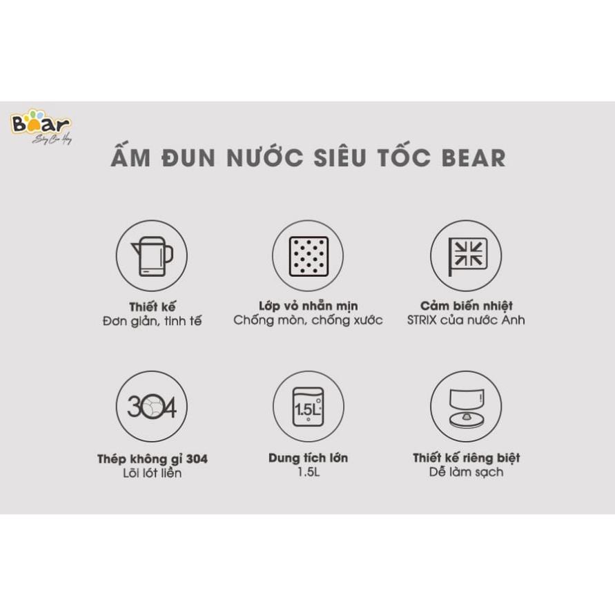 Ấm siêu tốc 1.5L Bear bình đun siêu tốc lõi inox cao cấp công tắc tự ngắt có đèn báo hiệu Gia dụng Bear Tuli Mart