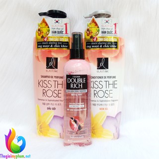 Combo Dầu Gội - Dầu Xả Elastine Kiss The Rose 600ml + Nước Xịt Dưỡng Tóc Khô Xơ Và Hư Tổn Double Rich 250ml