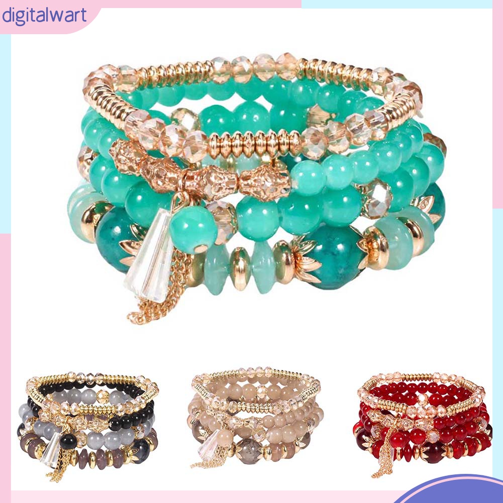 Set 4 Vòng Tay Chuỗi Hạt Phong Cách Boho Thời Trang Cho Nữ