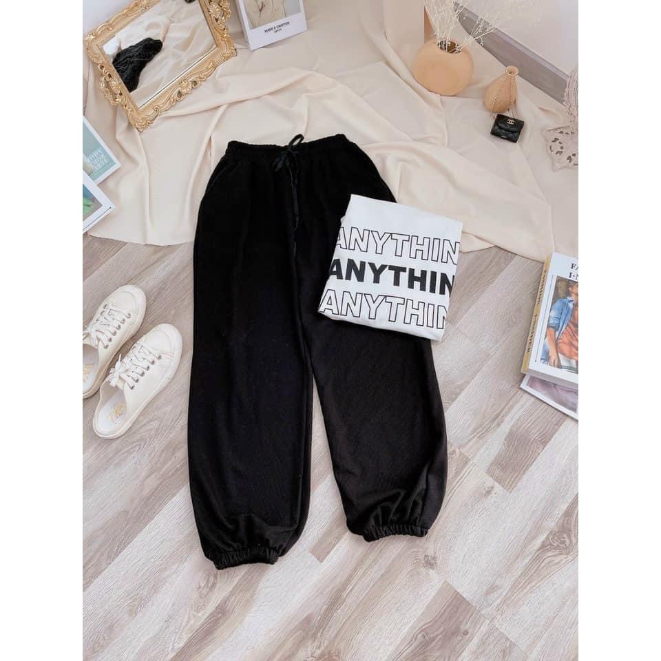 Sét áo phông Anything + quần chun gấu đen HARI0321