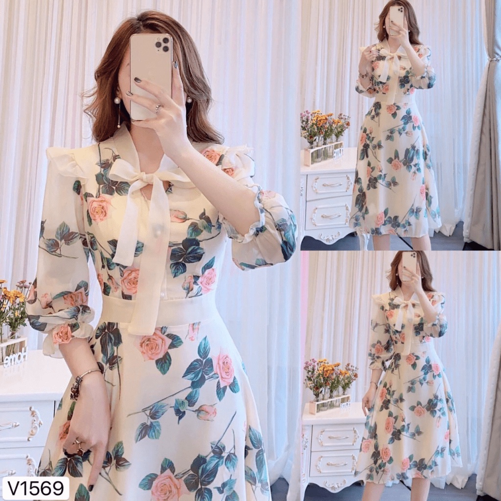 (FREE SHIP) ĐẦM VOAN HOA HỒNG SANG TRỌNG LỊCH THIỆP CHẢNH XỊN XÒ HÀNG THIẾT KẾ XINH LUNG LINH PU HHP