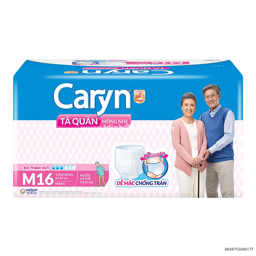 Tã Bỉm Quần Caryn Người Lớn Caryn M 16 Miếng Mỏng Nhẹ Chống Tràn Dành Cho Người Già Có Thể Đi Lại