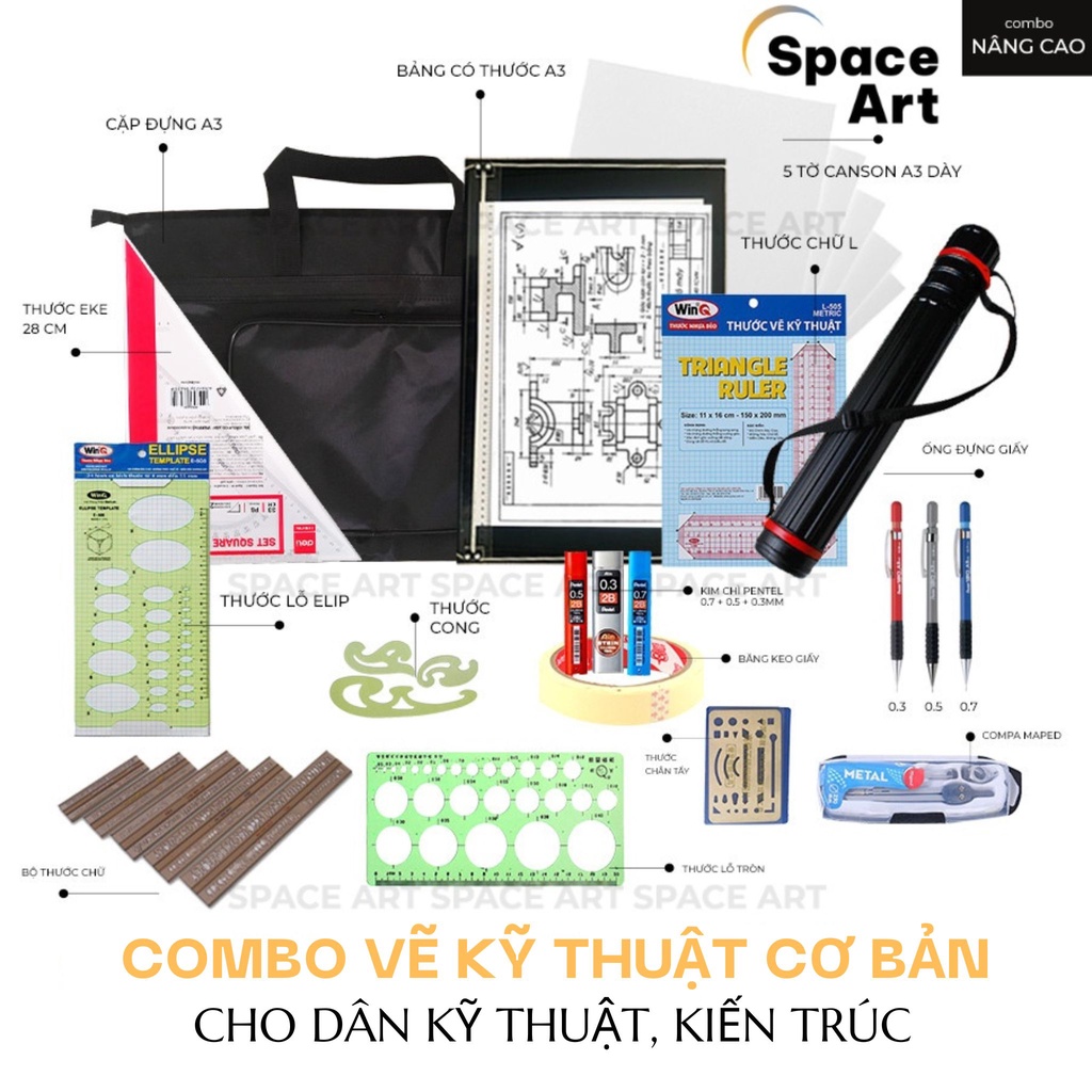 Combo 1 Vẽ Kỹ Thuật cơ bản cho dân kỹ thuật, kiến trúc