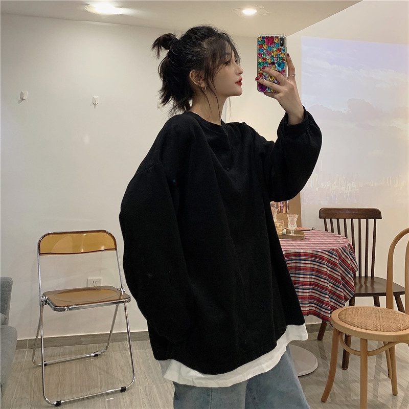 Áo sweater SUXI tay dài dáng rộng phong cách thời trang Hàn Quốc