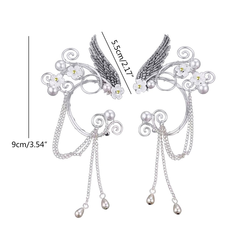 Khuyên Tai Hình Còng Tay Elf Dáng Dài Phối Tua Rua Phong Cách Vintage