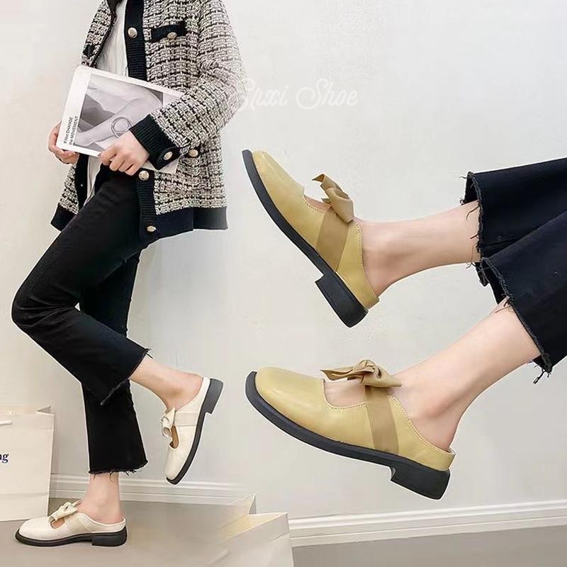 Dép Nữ Mũi Vuông Có Chi Tiết Nơ Thời Trang Cá Tính