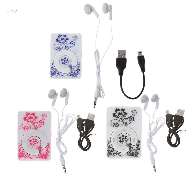Máy nghe nhạc MP3 32GB mini họa tiết hoa kèm cáp USB và tai nghe