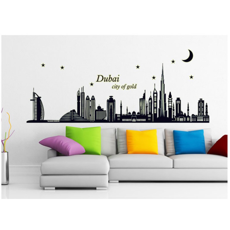 Decal dán tường Dạ quang thành phố Dubai huyền ảo