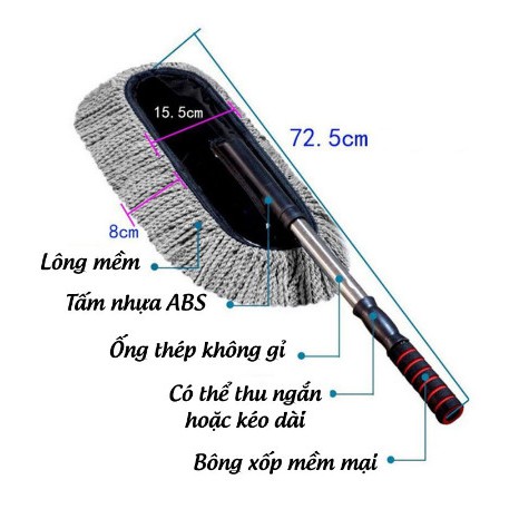 Chổi Lau Xe Ô Tô Chổi Rửa Xe Ô Tô Lông Mềm Có Thể Điều Chỉnh Cán Dài Ngắn Tiện Ích NOBITA OFFICIAL