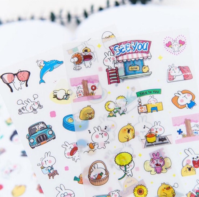 Bộ sticker 6 tấm thỏ dễ thương