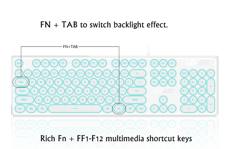 Ajazz AK325 Colorful Backlit Round Keyboard USB Wired Desktop Keyboard, Laptop Keyboard Silent Key