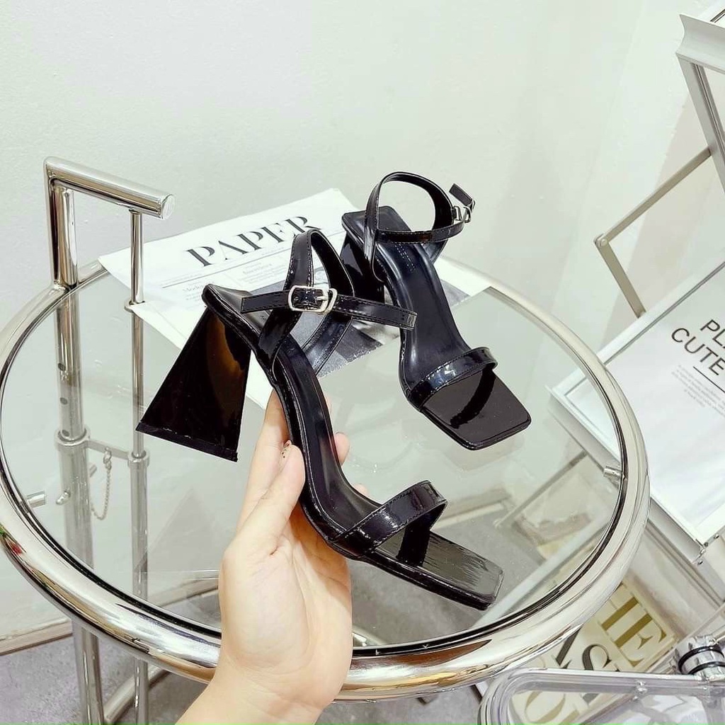 Giày cao gót quai ngang bèo gót tam giác 9 phân, Sandal cao gót 9cm