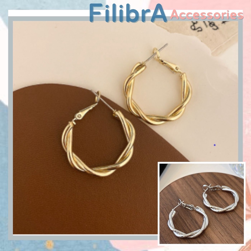 Khuyên tai nữ tròn xoắn cá tính S925, bông tai phong cách phụ kiện nữ Filibra BT007