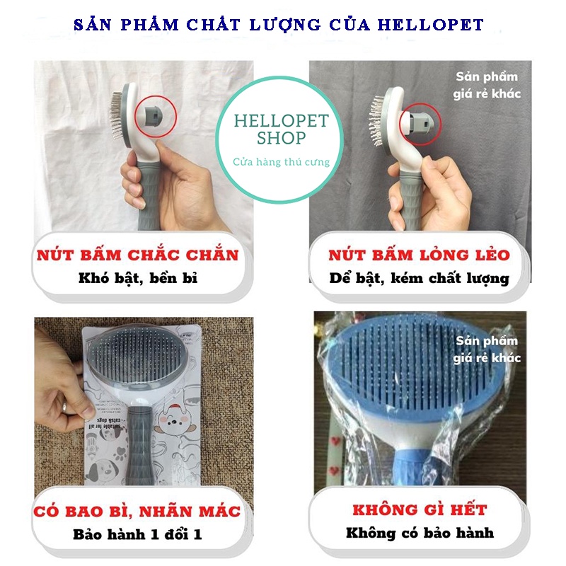 Lược chải lông chó mèo có nút bấm thông minh Hellopet, Lược chải lông hình bầu dục đẩy lông tự động gỡ rối cho mèo H86