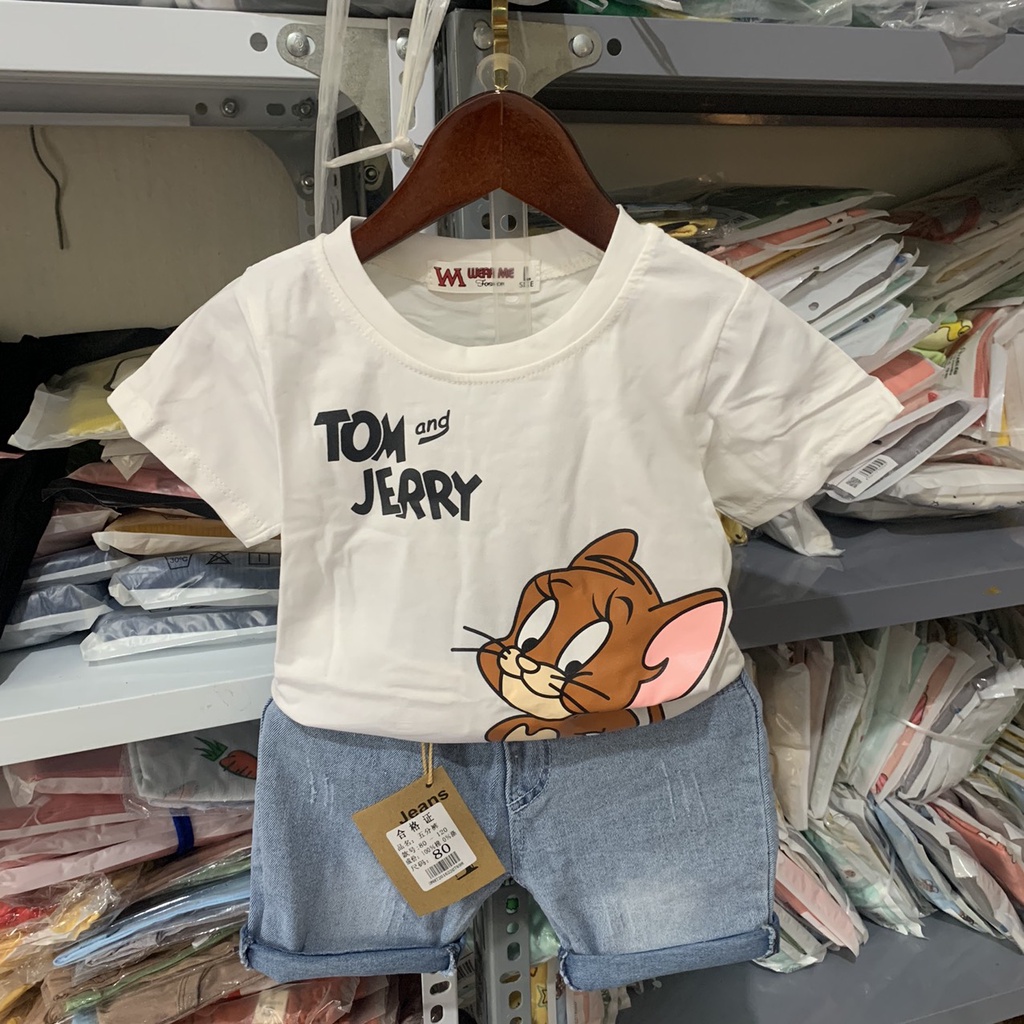 Bộ quần áo cho bé trai cộc tay - Set quần jeans áo thun cộc tay cho bé hàng Quảng Châu cao cấp