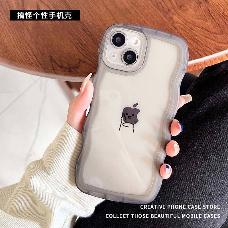 Ốp điện thoại mềm trong suốt chống rơi gợn sóng phong cách cá tính lập dị thích hợp cho Apple 14 13promax 12 JueK