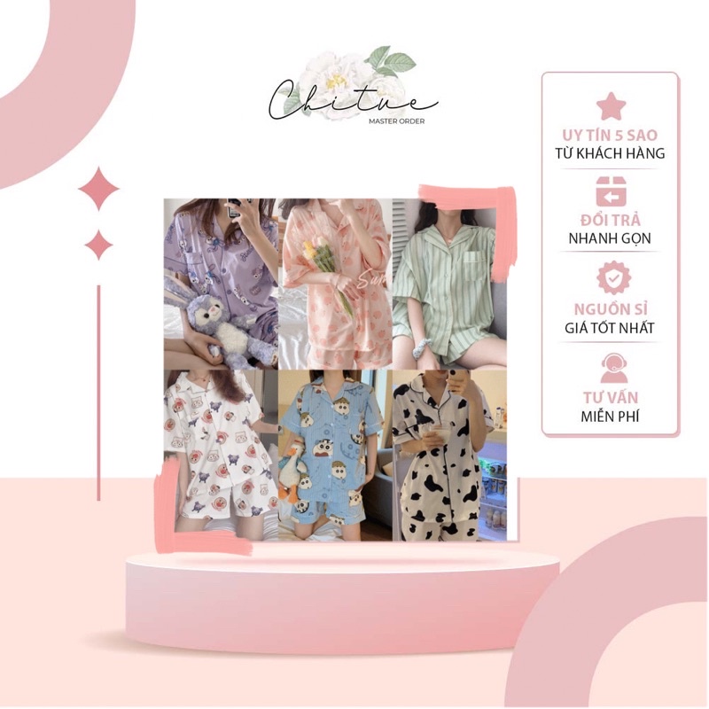 Bộ Pyjama Pijama Hoạt Hình Thời Trang Ở Nhà , Đồ Ngủ Set Mix Mẫu Giao Màu Random Hoạt Hình Cute