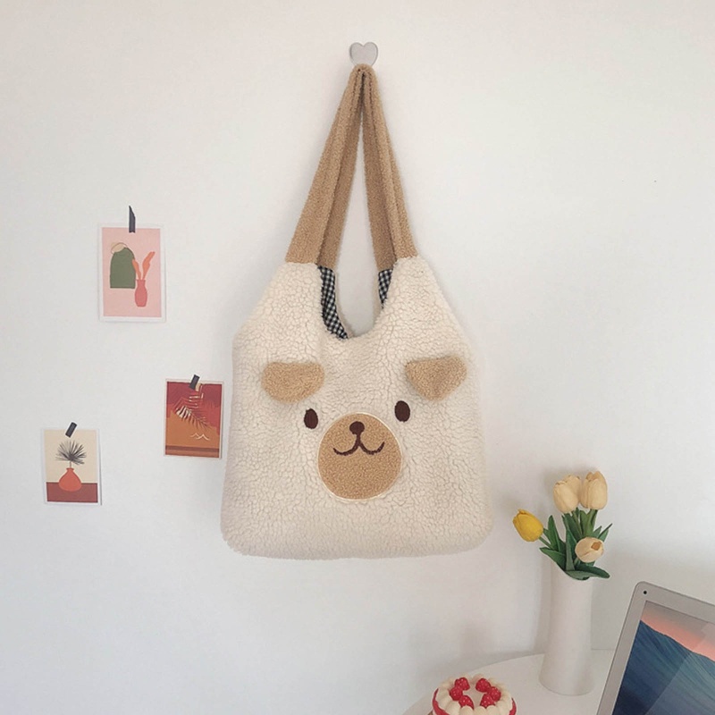 Túi Tote Đeo Vai / Xách Tay Bằng Vải Bông Kích Thước Lớn In Họa Tiết Gấu Hoạt Hình Dễ Thương Cho Nữ