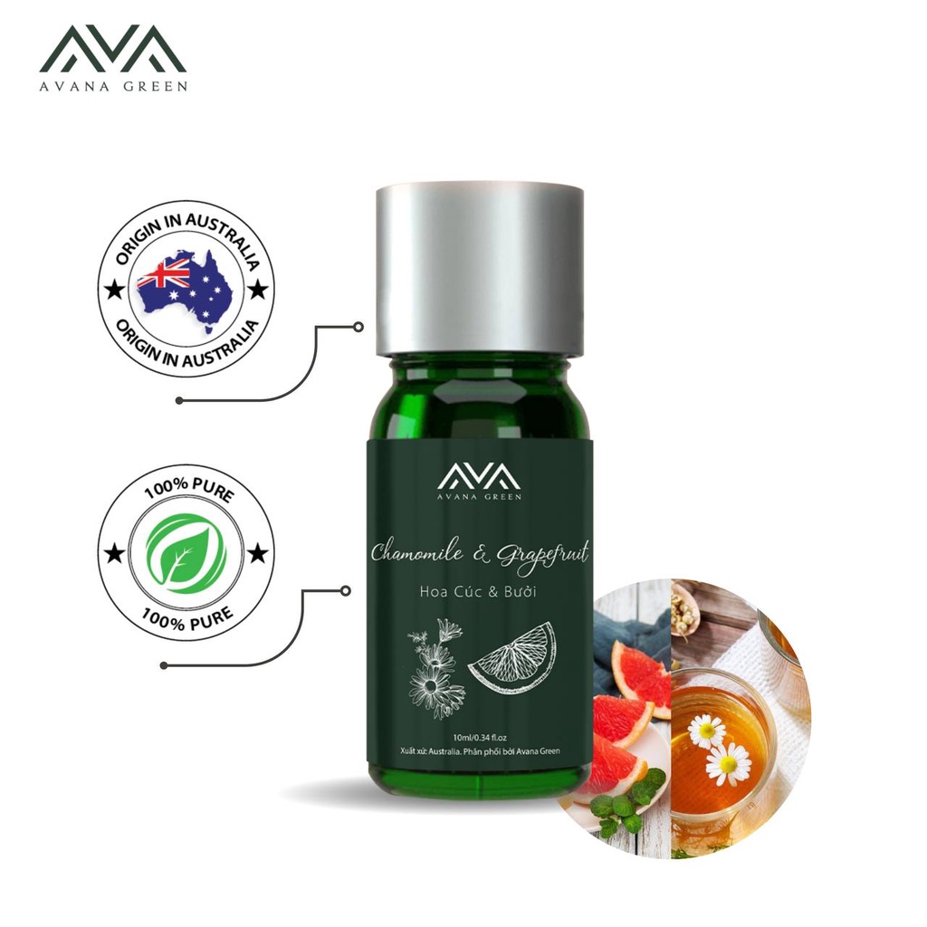 Tinh Dầu Phối Hương Hoa Cúc & Bưởi AVANA, Hàng Nhập Khẩu Cao Cấp Chính Hãng, Thiên Nhiên Nguyên Chất, 10ml