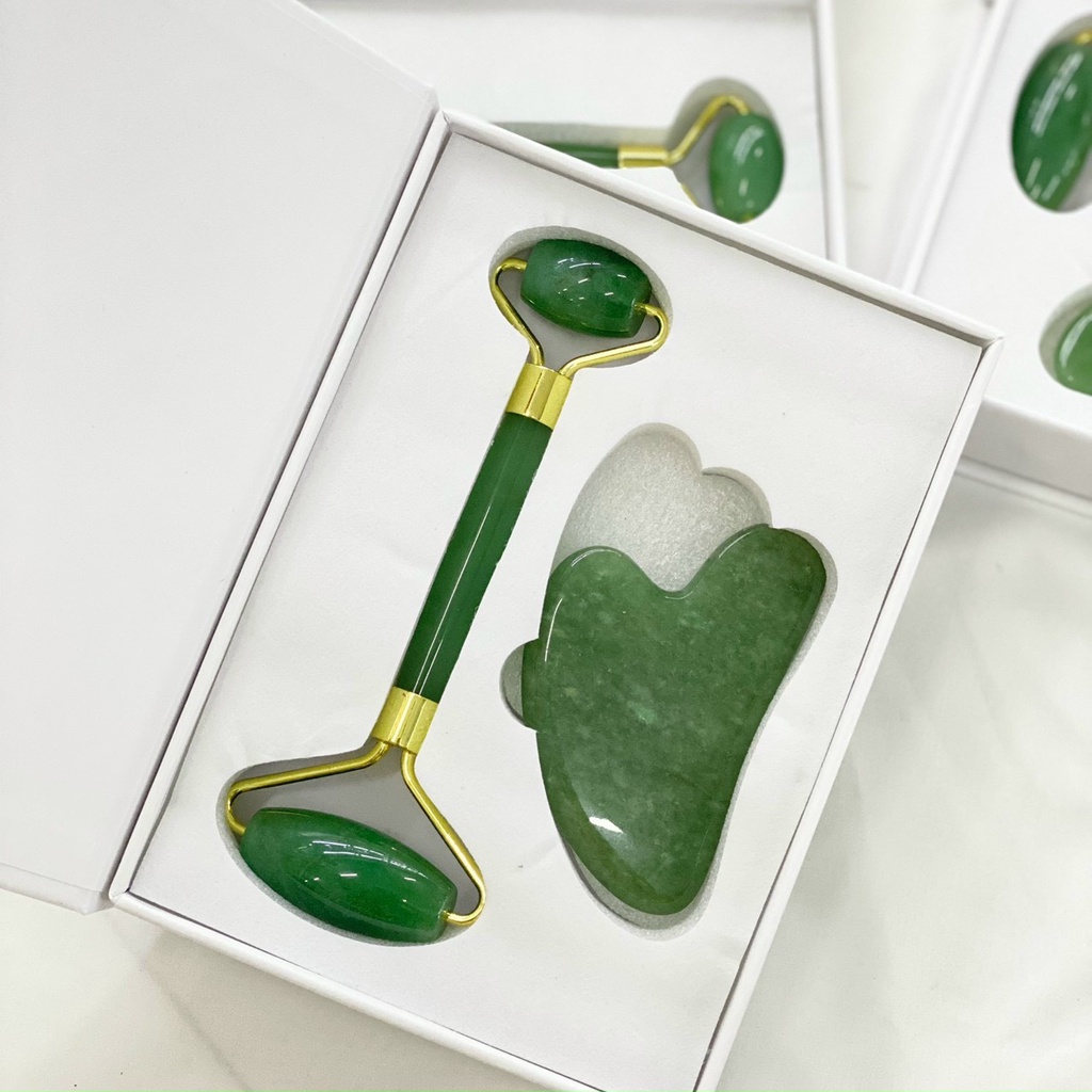 Combo Cây Lăn Mặt Mát Xa Và Miếng Đá Guasha Bằng Đá Thiên Nhiên Nhiều Mẫu Được Chọn Màu