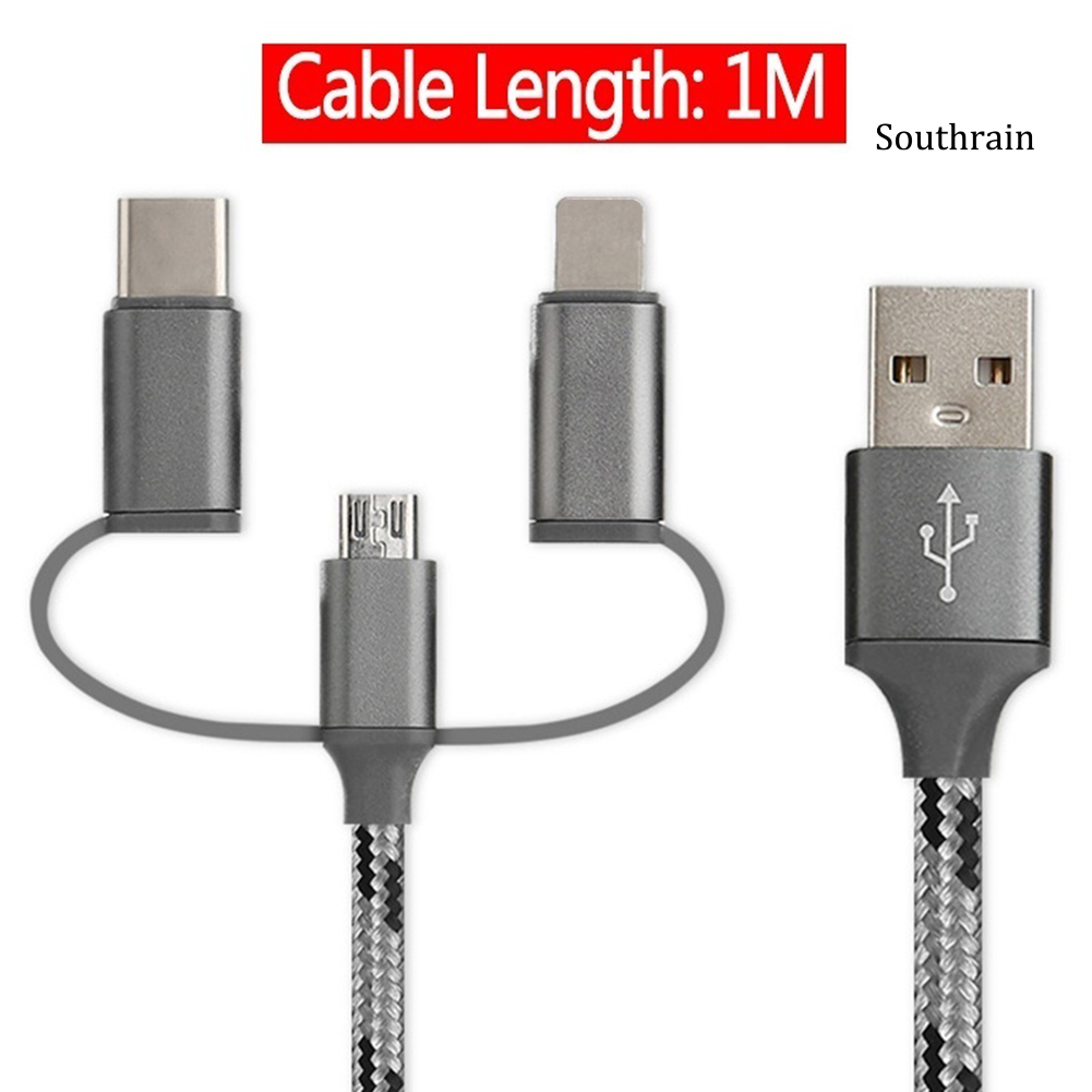 Southrain Universal Fast Charging Data Sync 3 in 1 USB Cable for Type-C Android iPhone