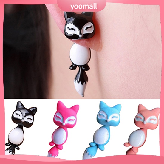 Khuyên tai kim loại hình cáo hoạt hình 3D dễ thương cho nữ