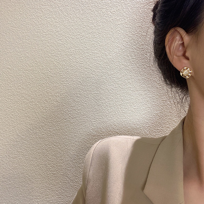 Khuyên Tai Đính Đá Opal Phong Cách Thời Trang Pháp Đơn Giản Tinh Tế Dễ Phối Đồ