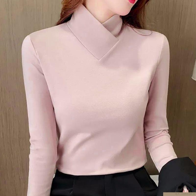 Áo thun tay dài màu sắc đơn giản cho nữ