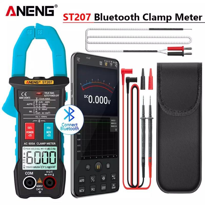Đồng hồ vạn năng kỹ thuật số ampe kìm ANENG ST207 với tính năng Bluetooth đa nhiệm