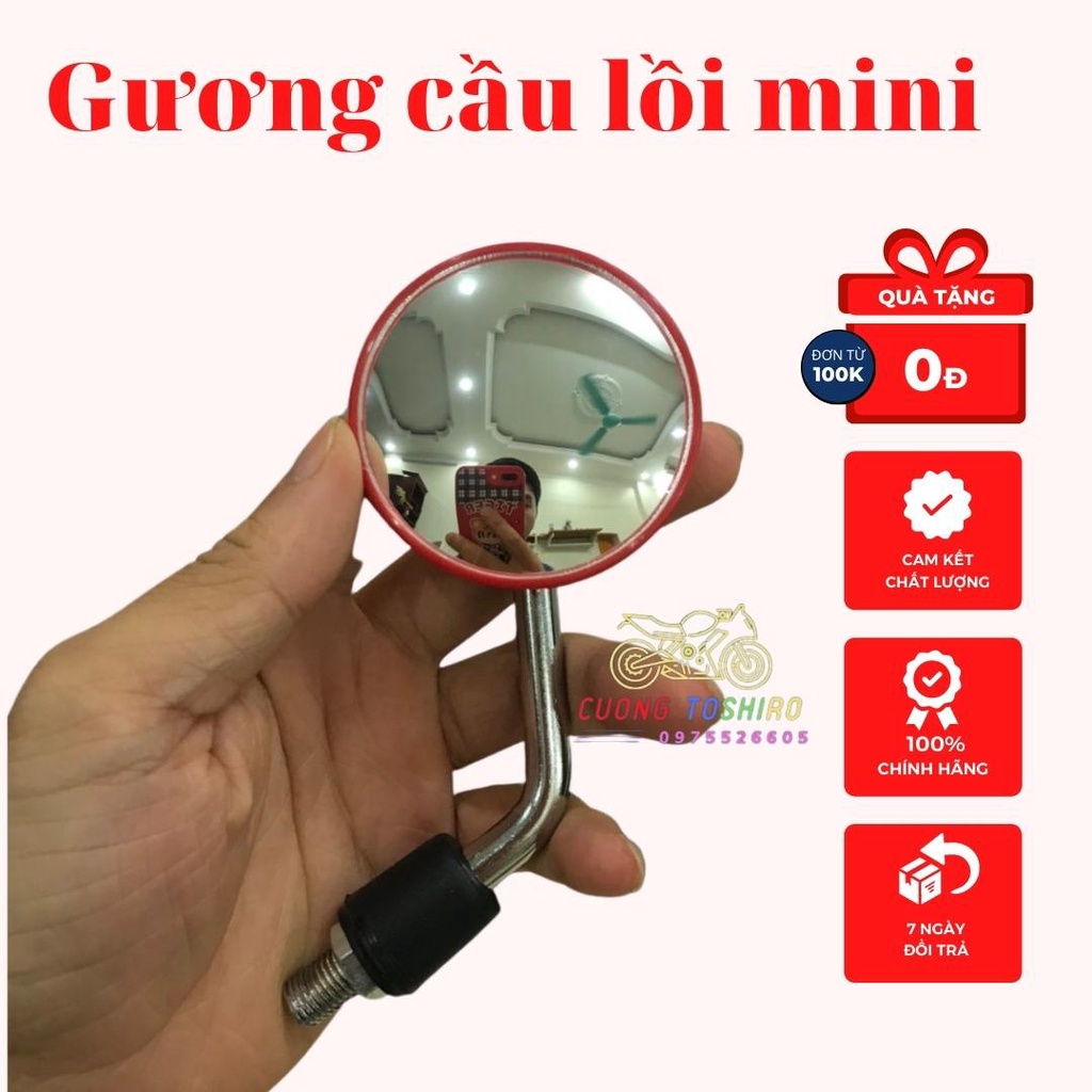 Gương chiếu hậu cầu lồi mini  gắn xe máy lắp cho mọi dòng xe chân 10mm màu xanh đen trắng đỏ trang trí xe