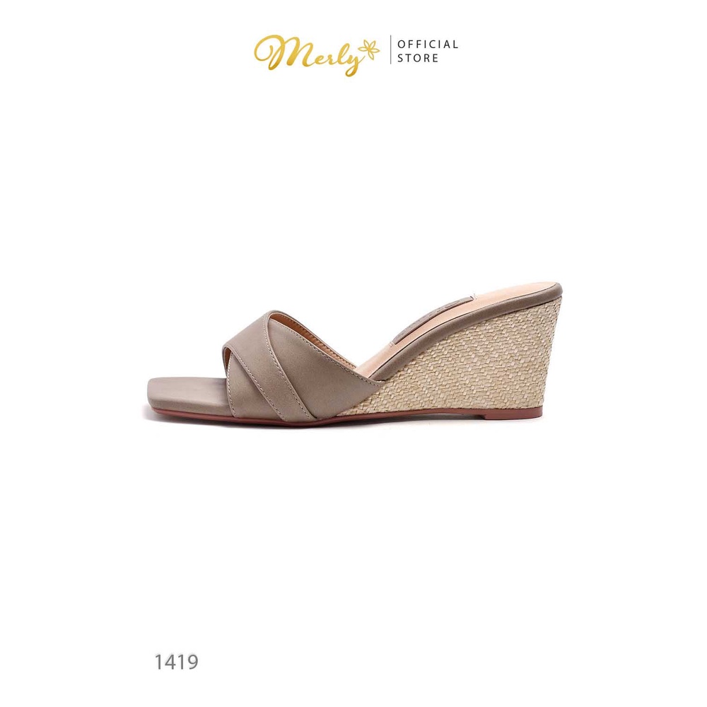 Guốc Đế Xuồng Cao Gót Quai Ngang 7cm Merly 1419, Guốc Xuồng Cao Gót Size Lớn